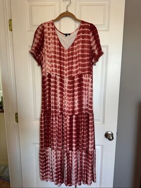 Papermoon Red Tie-Dye V-Neck Maxi Dress